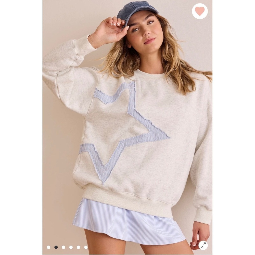 AS Revival Size Small Heather Gray Star Patch Sweatshirt Womens NWT